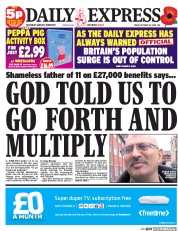 Daily Express (UK) Newspaper Front Page for 30 October 2015