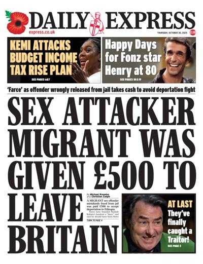 Daily Express Newspaper Front Page (UK) for 30 October 2025