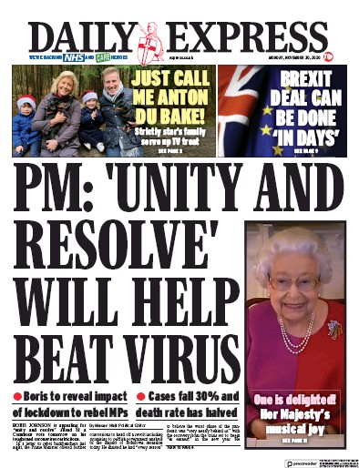 Daily Express Newspaper Front Page (UK) for 30 November 2020