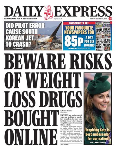 Daily Express Newspaper Front Page (UK) for 30 December 2024