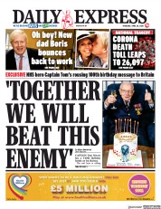 Daily Express (UK) Newspaper Front Page for 30 April 2020