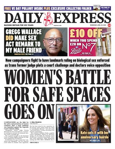 Daily Express Newspaper Front Page (UK) for 30 April 2025