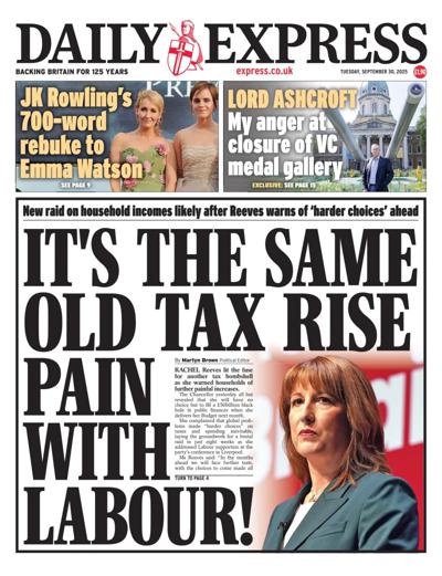 Daily Express Newspaper Front Page (UK) for 30 September 2025