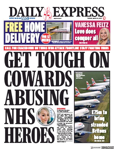 Daily Express Newspaper Front Page (UK) for 31 March 2020