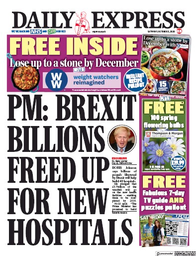 Daily Express Newspaper Front Page (UK) for 3 October 2020