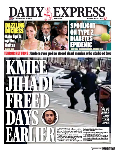 Daily Express Newspaper Front Page (UK) for 3 February 2020