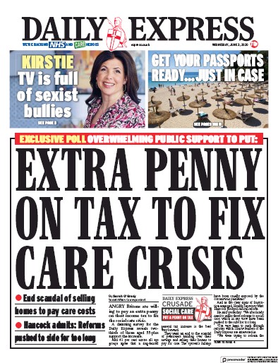 Daily Express Newspaper Front Page (UK) for 3 June 2020