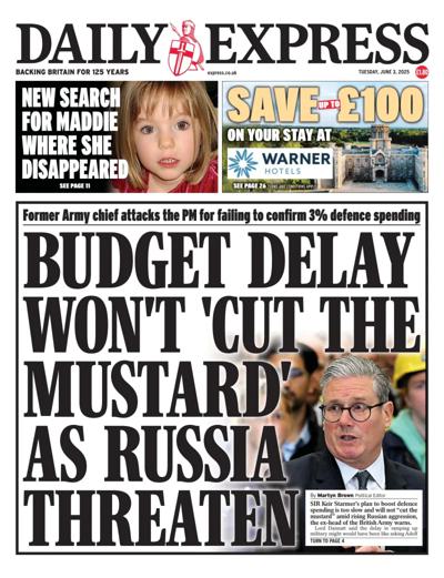 Daily Express Newspaper Front Page (UK) for 3 June 2025