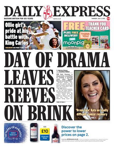 Daily Express Newspaper Front Page (UK) for 3 July 2025