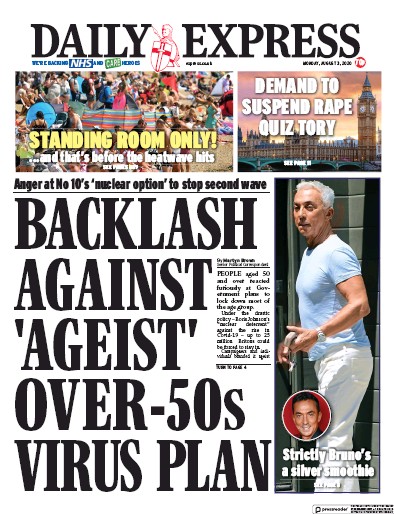 Daily Express Newspaper Front Page (UK) for 3 August 2020