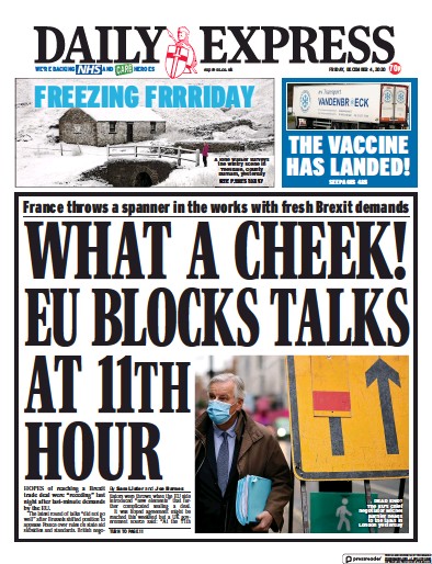 Daily Express Newspaper Front Page (UK) for 4 December 2020