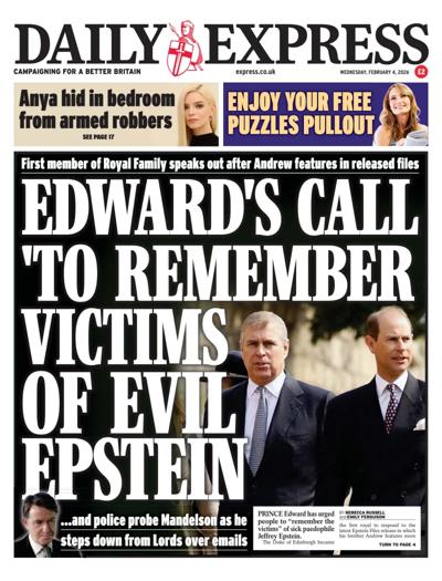 Daily Express Newspaper Front Page (UK) for 4 February 2026