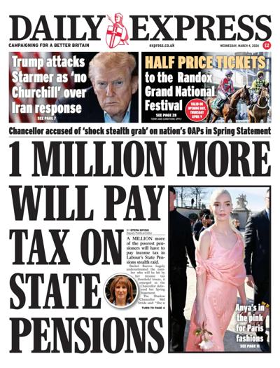 Daily Express Newspaper Front Page (UK) for 4 March 2026
