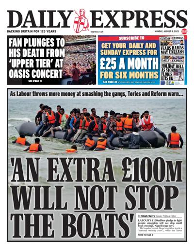 Daily Express Newspaper Front Page (UK) for 4 August 2025