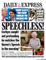 Daily Express (UK) Newspaper Front Page for 5 December 2019