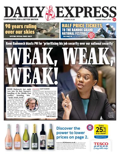 Daily Express Newspaper Front Page (UK) for 5 March 2026
