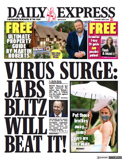 Daily Express Newspaper Front Page (UK) for 5 June 2021