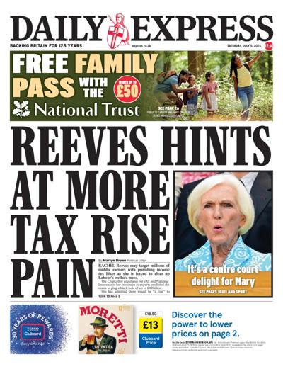 Daily Express Newspaper Front Page (UK) for 5 July 2025