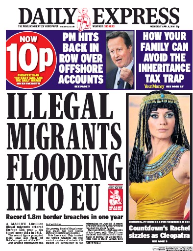 Daily Express Newspaper Front Page (UK) for 6 April 2016