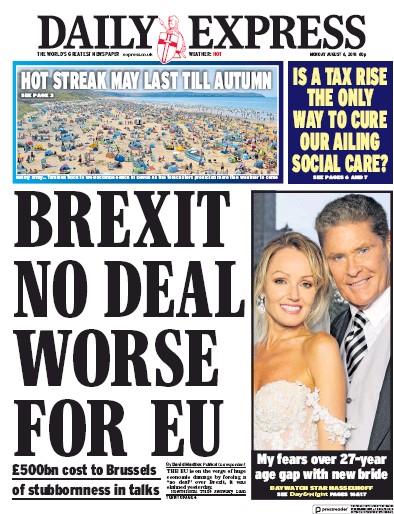 Daily Express Newspaper Front Page (UK) for 6 August 2018