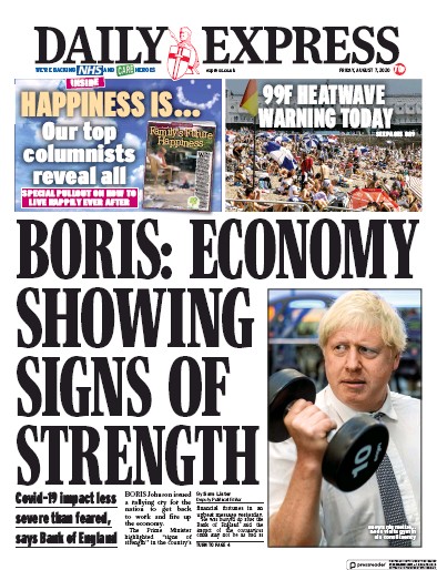 Daily Express Newspaper Front Page (UK) for 7 August 2020