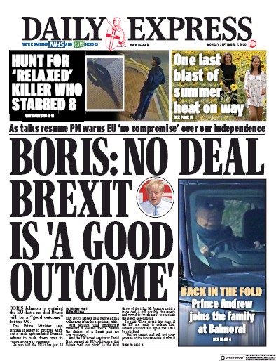 Daily Express Newspaper Front Page (UK) for 7 September 2020