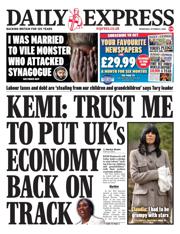 Daily Express front page for 8 October 2025
