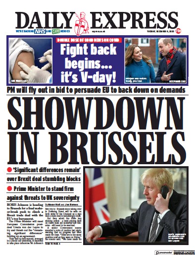 Daily Express Newspaper Front Page (UK) for 8 December 2020