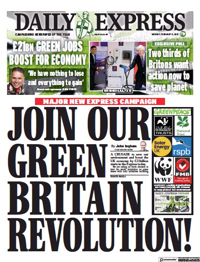 Daily Express Newspaper Front Page (UK) for 8 February 2021