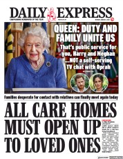 Daily Express (UK) Newspaper Front Page for 8 March 2021