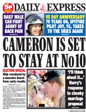 Daily Express (UK) Newspaper Front Page for 8 May 2015