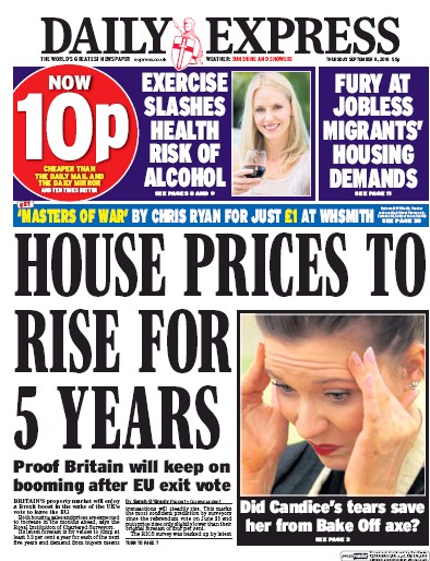 Daily Express Newspaper Front Page (UK) for 8 September 2016