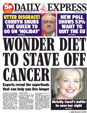 Daily Express (UK) Newspaper Front Page for 9 October 2015