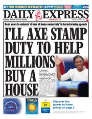 Daily Express front page for 9 October 2025