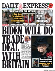 Daily Express (UK) Newspaper Front Page for 9 November 2020