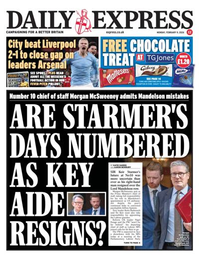 Daily Express Newspaper Front Page (UK) for 9 February 2026