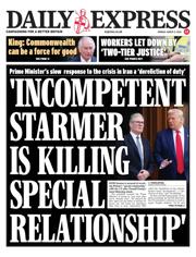 Daily Express front page for 9 March 2026