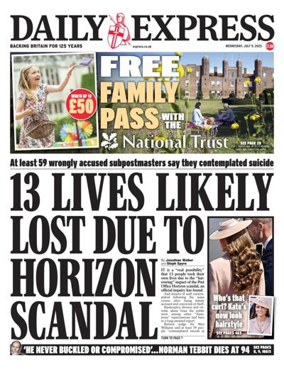 Daily Express Newspaper Front Page (UK) for 9 July 2025