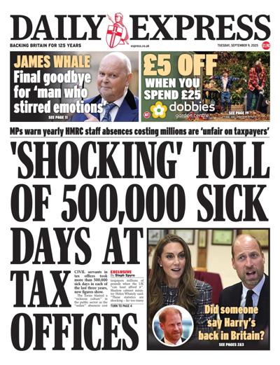 Daily Express Newspaper Front Page (UK) for 9 September 2025