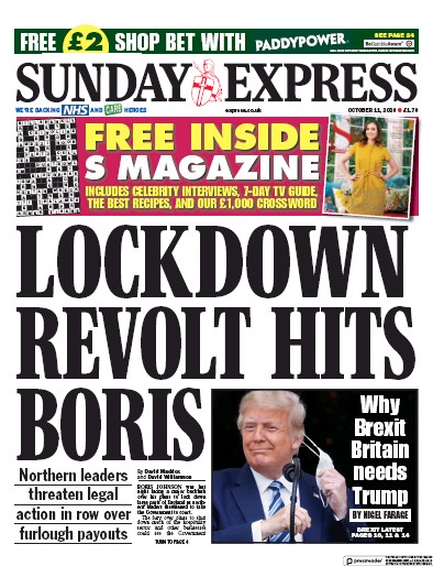 Daily Express Sunday Newspaper Front Page (UK) for 11 October 2020