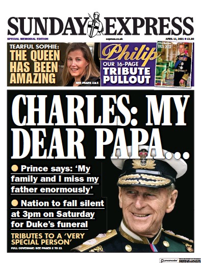 Daily Express Sunday Newspaper Front Page (UK) for 11 April 2021