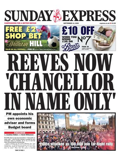 Daily Express Sunday Newspaper Front Page (UK) for 14 September 2025