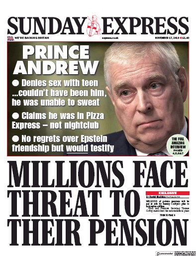 Daily Express Sunday Newspaper Front Page (UK) for 17 November 2019