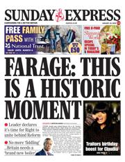 Daily Express Sunday front page for 18 January 2026