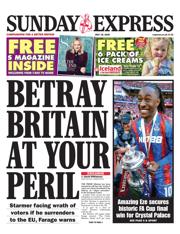 Daily Express Sunday front page for 18 May 2025