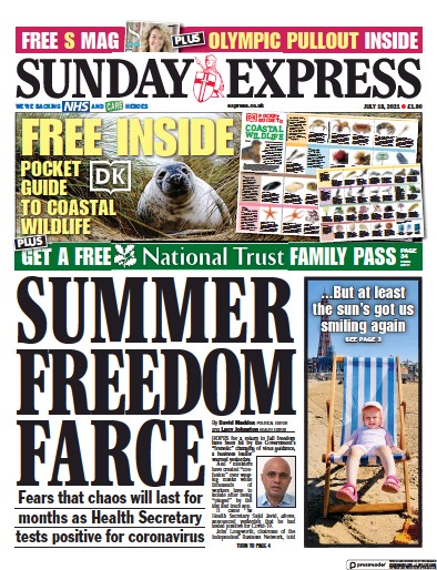 Daily Express Sunday Newspaper Front Page (UK) for 18 July 2021