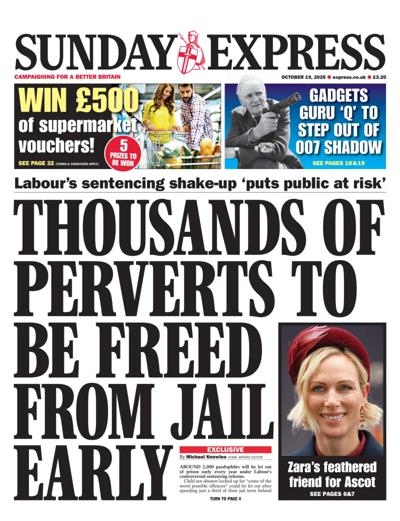 Daily Express Sunday Newspaper Front Page (UK) for 19 October 2025