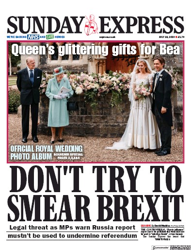 Daily Express Sunday Newspaper Front Page (UK) for 19 July 2020