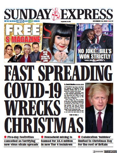 Daily Express Sunday Newspaper Front Page (UK) for 20 December 2020