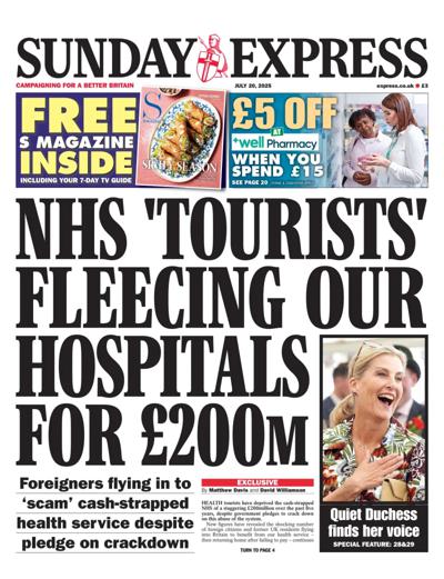 Daily Express Sunday Newspaper Front Page (UK) for 20 July 2025